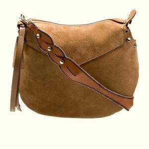 Jimmy Choo Tan Brown Leather-Trim Suede Artie Shoulder Bag